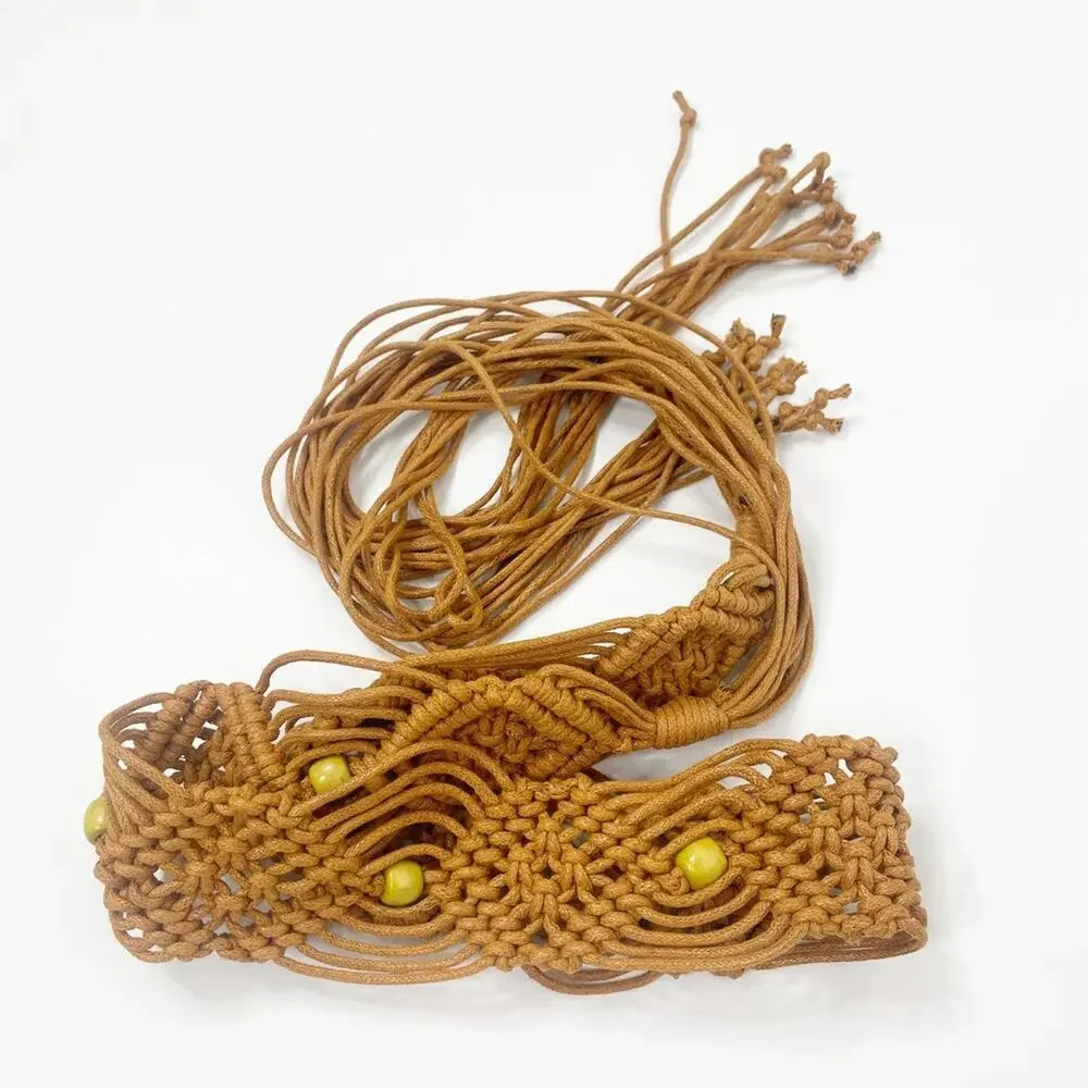 2/$30 NEW Thin Rope Belt Tie Up Bohemian Pearls Braided Dress Waistband Macrame